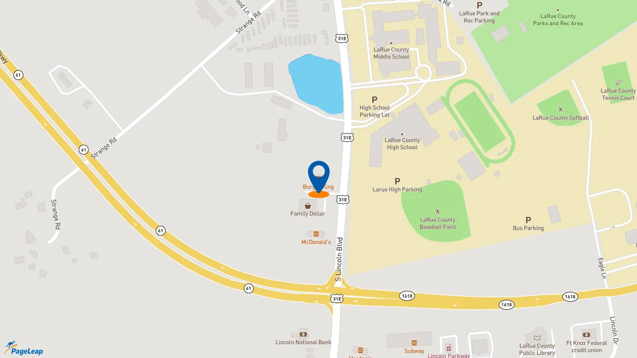 https://pageleap.com map showing location of Burger King in Hodgenville.