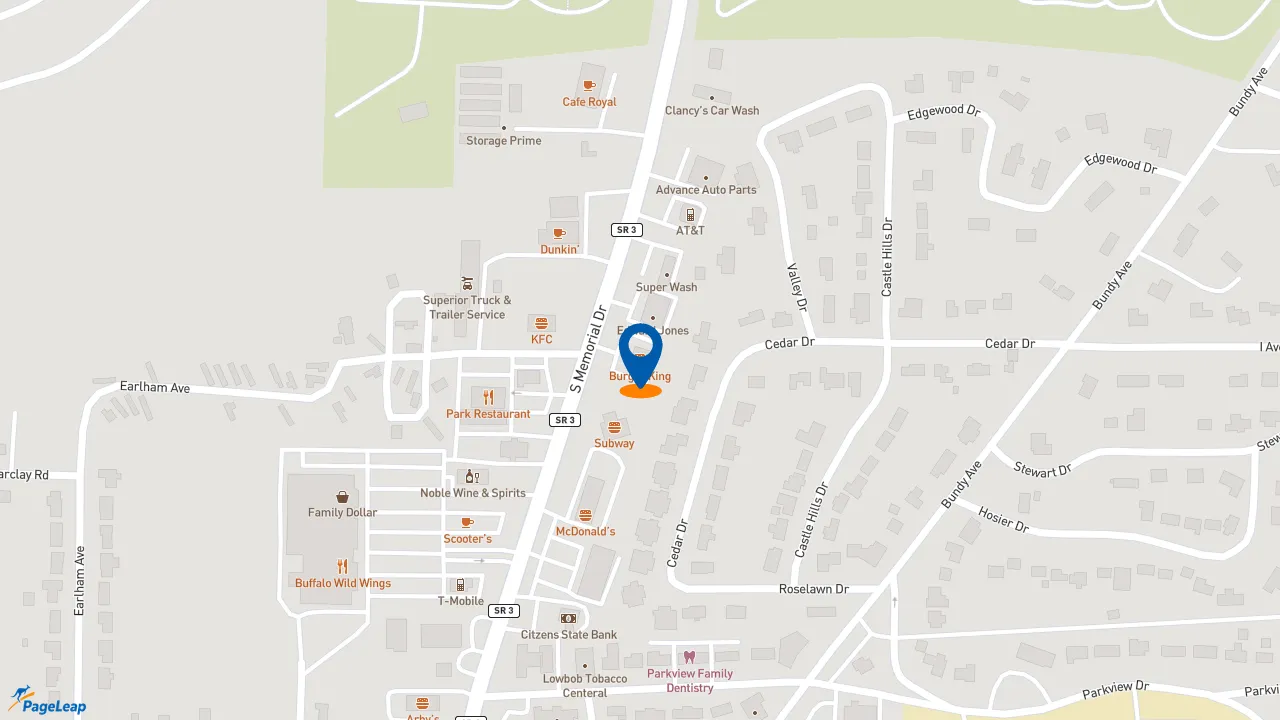 https://pageleap.com map showing location of Burger King in New Castle.