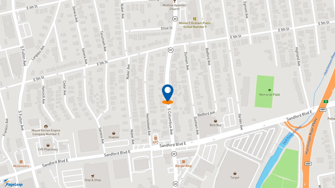 https://pageleap.com map showing location of Burger King in Mount Vernon.