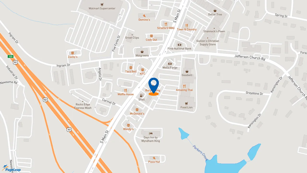 https://pageleap.com map showing location of Burger King in King.