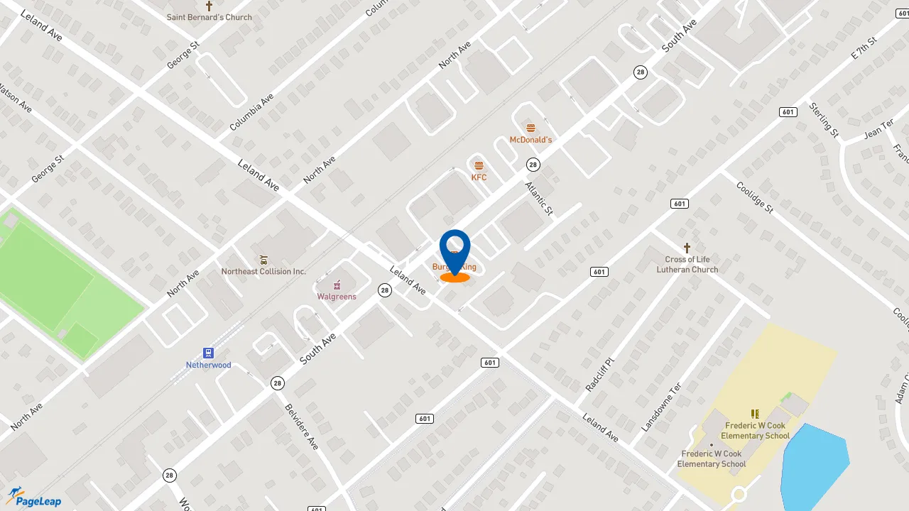 https://pageleap.com map showing location of Burger King in Plainfield.