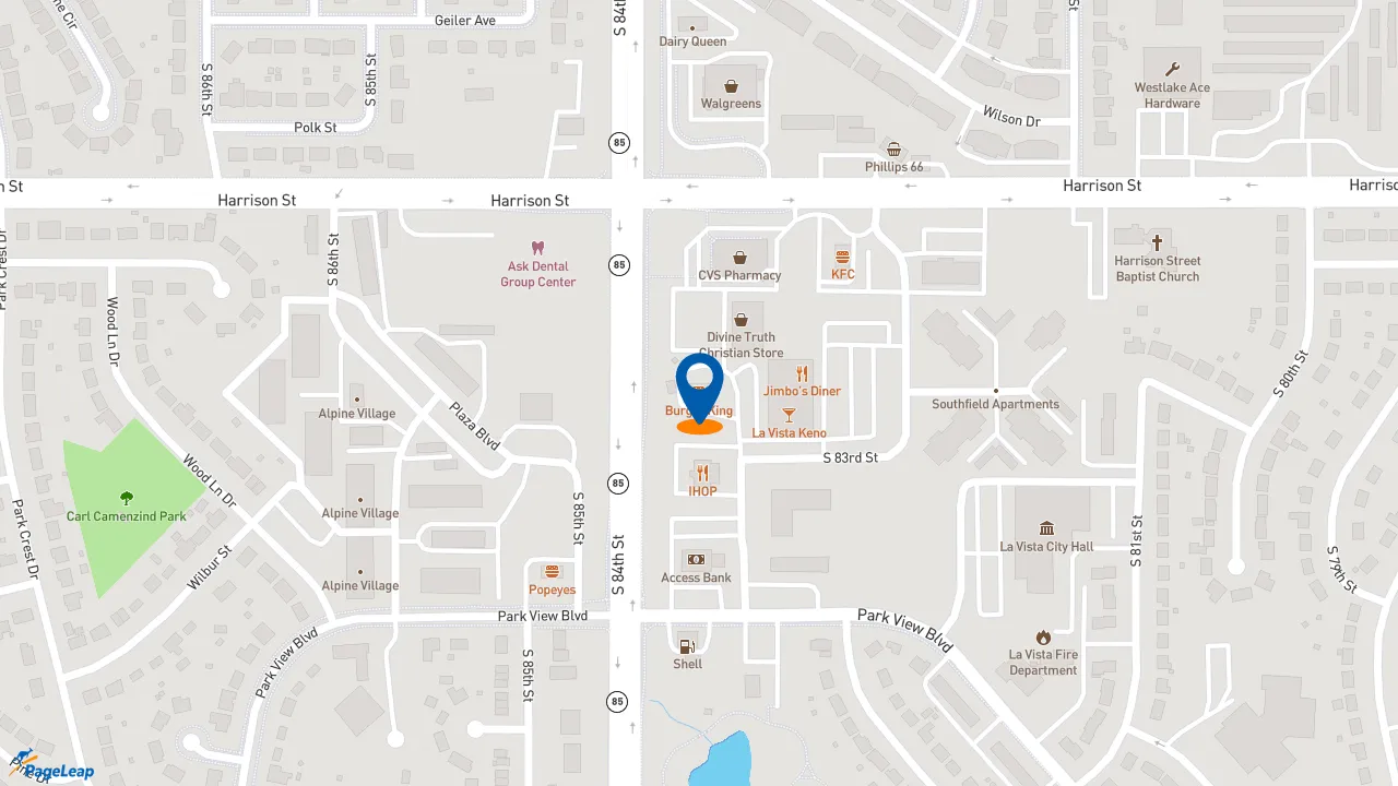 https://pageleap.com map showing location of Burger King in La Vista.