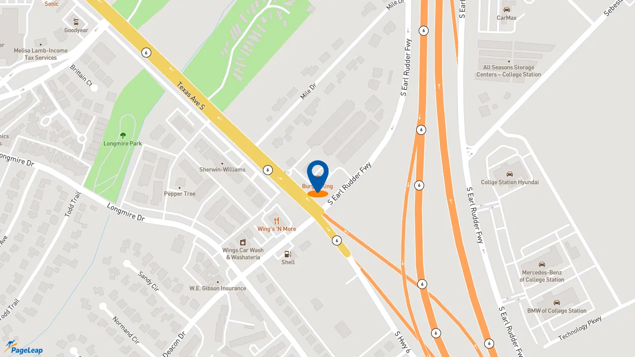 https://pageleap.com map showing location of Burger King in College Station.