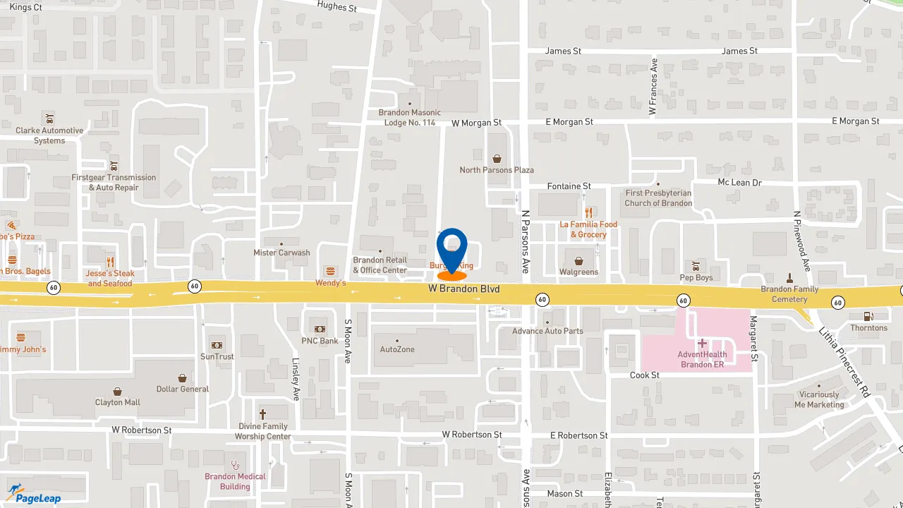 https://pageleap.com map showing location of Burger King in Brandon.