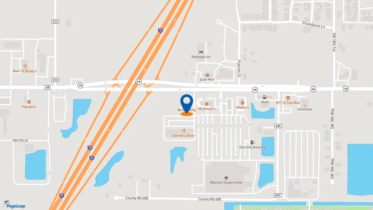 https://pageleap.com map showing location of Burger King in Bushnell.