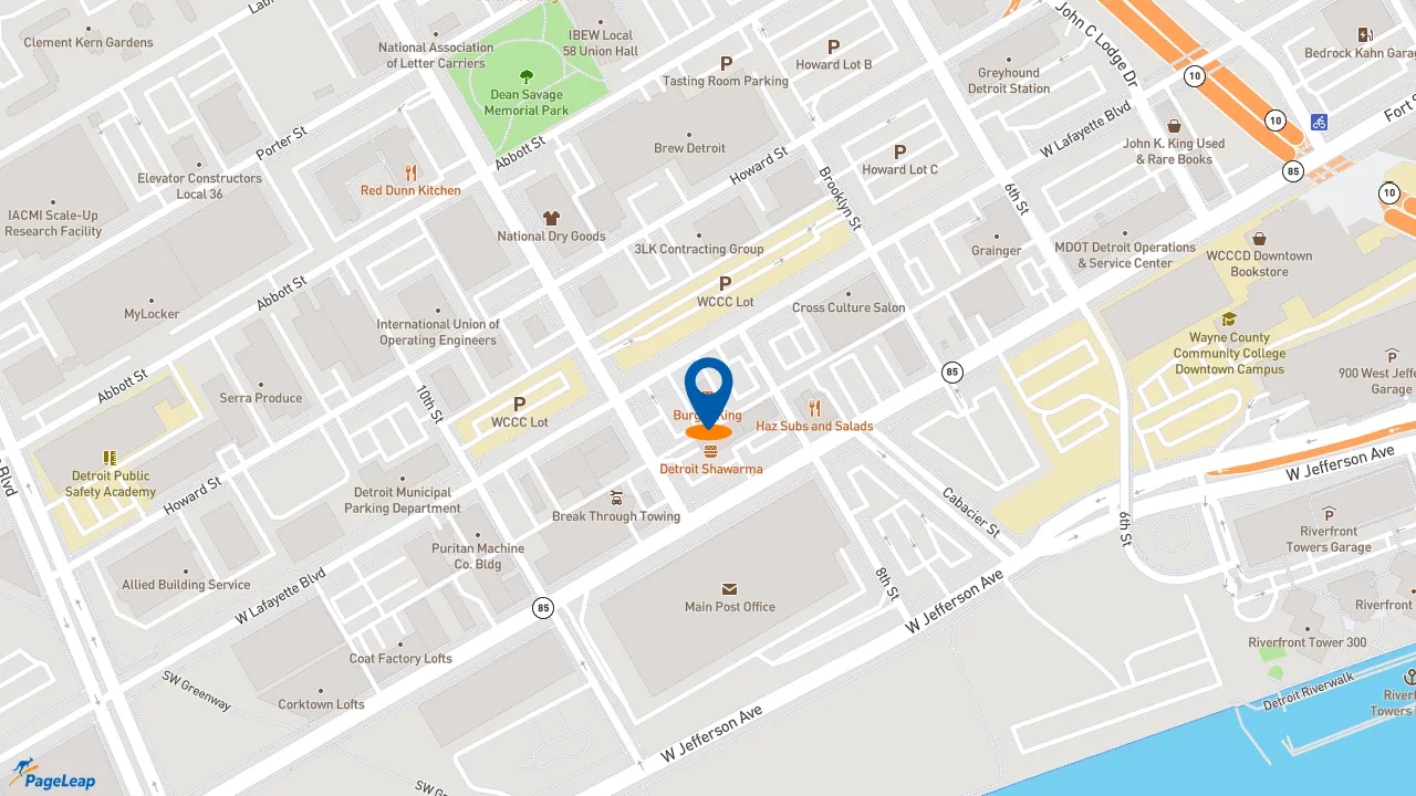 https://pageleap.com map showing location of Burger King in Detroit.
