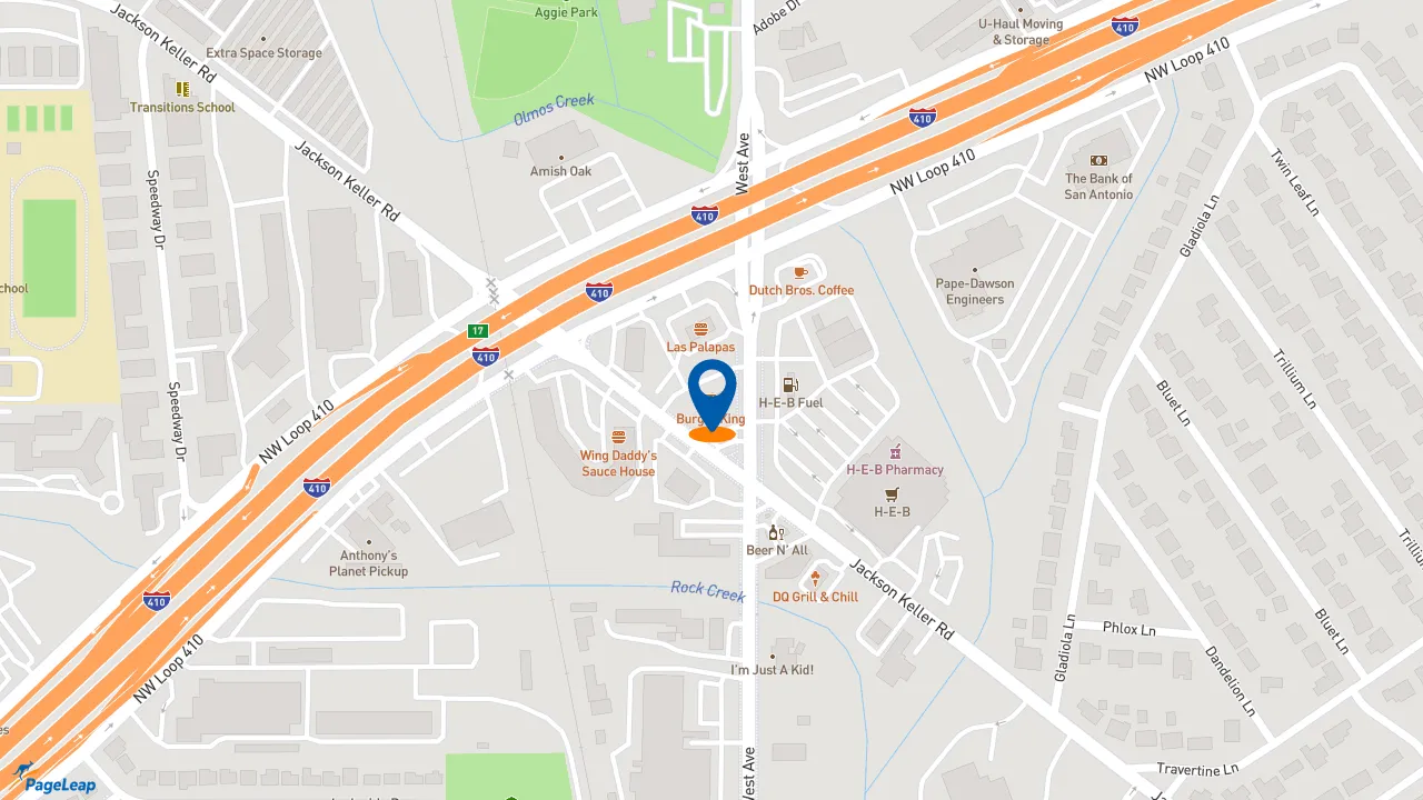 https://pageleap.com map showing location of Burger King in San Antonio.