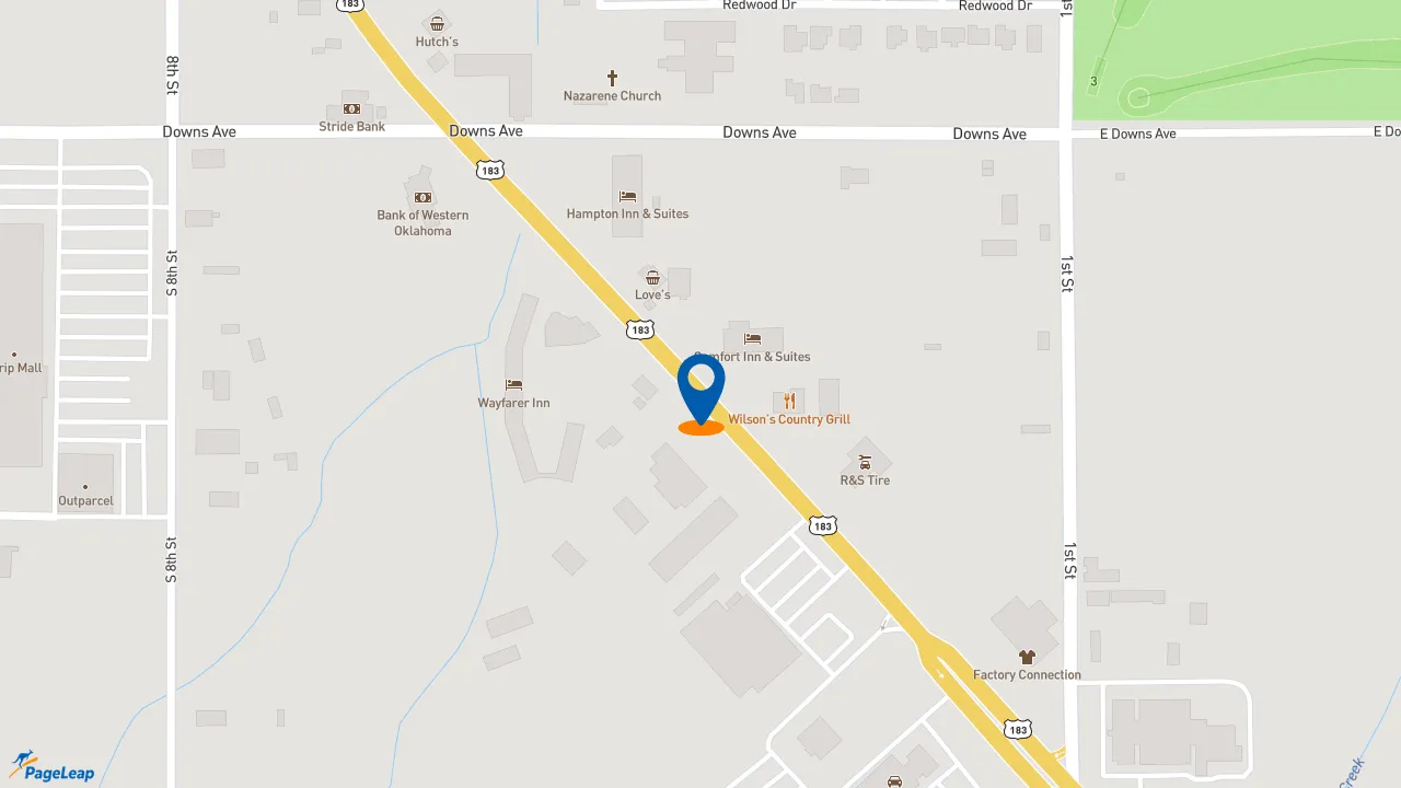 https://pageleap.com map showing location of Burger King in Woodward.