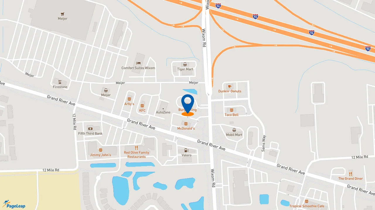 https://pageleap.com map showing location of Burger King in Wixom.
