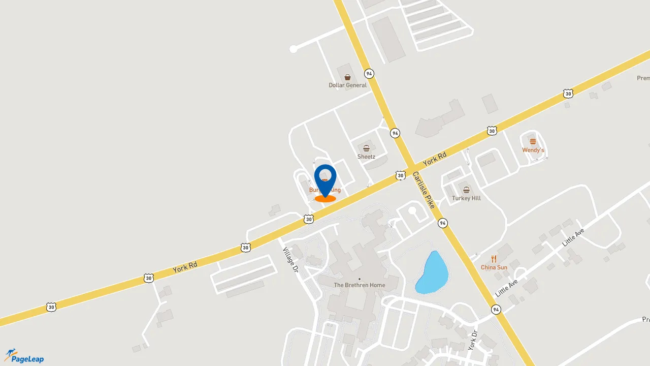 https://pageleap.com map showing location of Burger King in New Oxford.