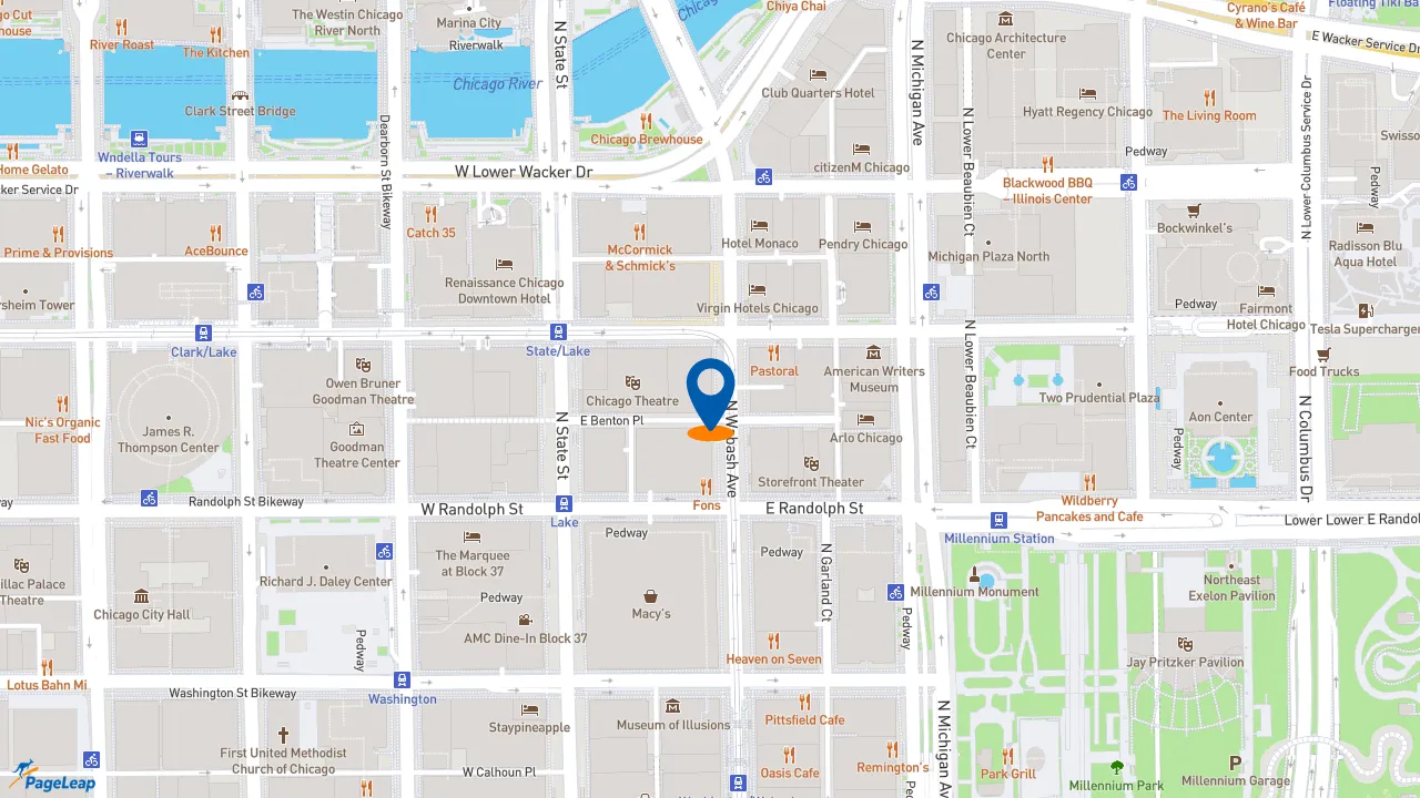 https://pageleap.com map showing location of Capriotti&#039;s Sandwich Shop in Chicago.