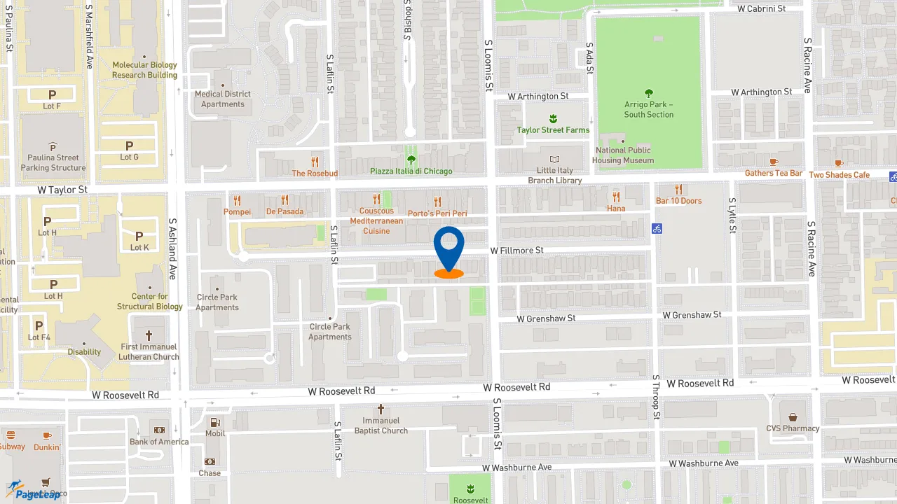https://pageleap.com map showing location of Capriotti&#039;s Sandwich Shop in Chicago.