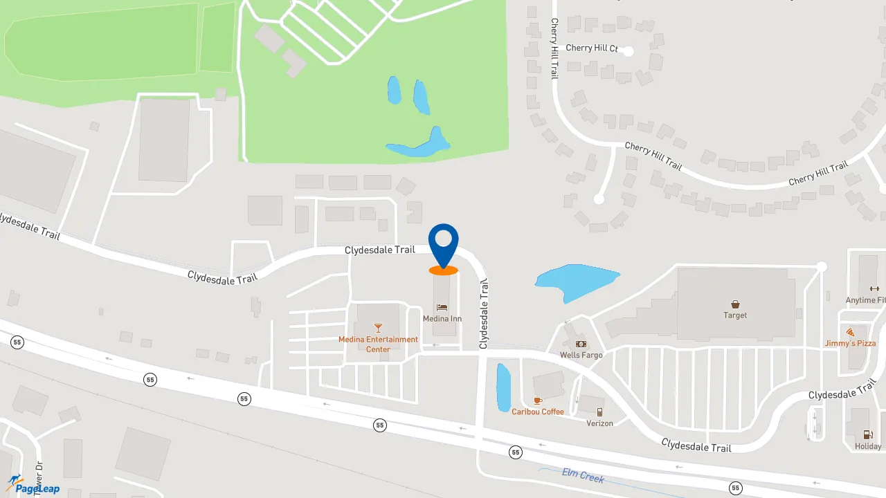 https://pageleap.com map showing location of Caribou Coffee in Medina.