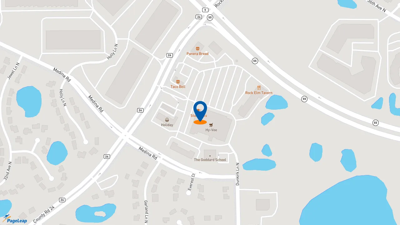 https://pageleap.com map showing location of Caribou Coffee in Plymouth.