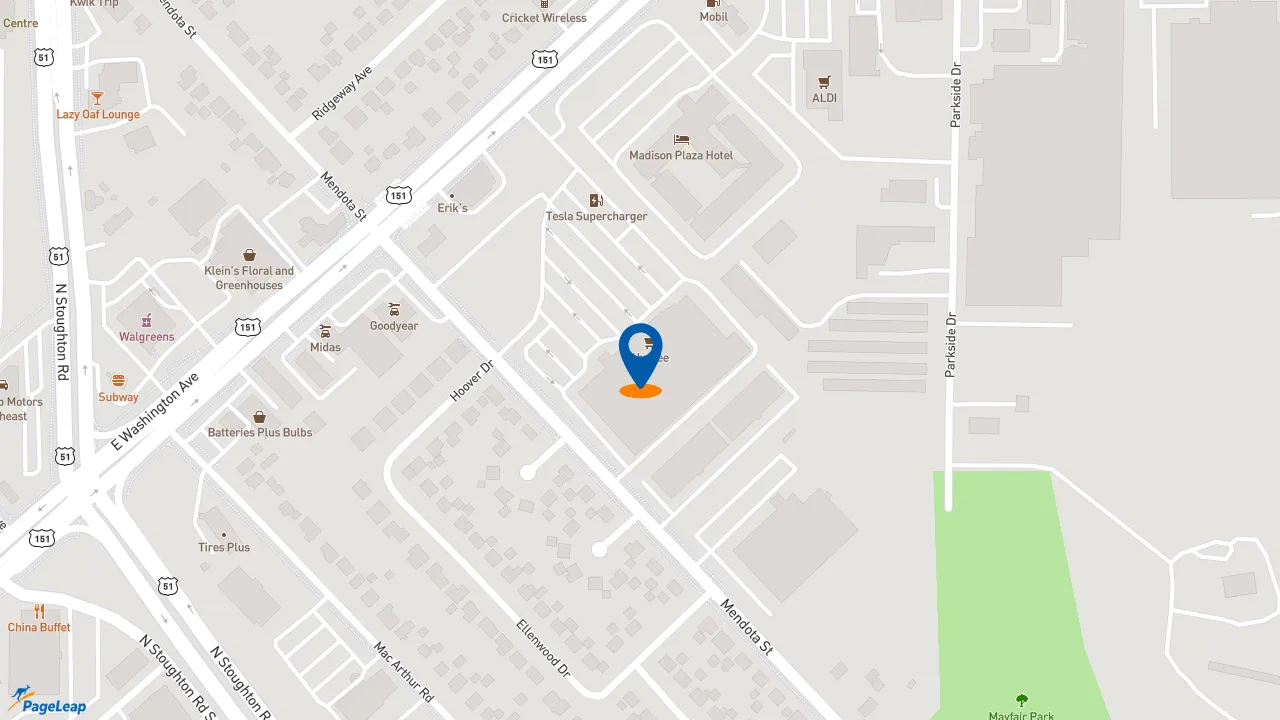 https://pageleap.com map showing location of Caribou Coffee in Madison.