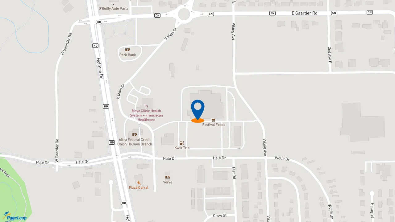 https://pageleap.com map showing location of Caribou Coffee in Holmen.