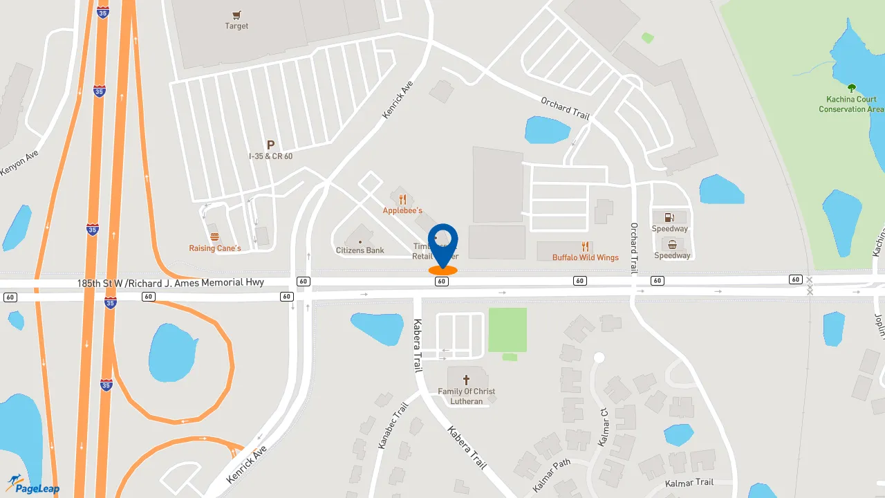 PageLeap.com map showing location of Caribou Coffee in Lakeville.