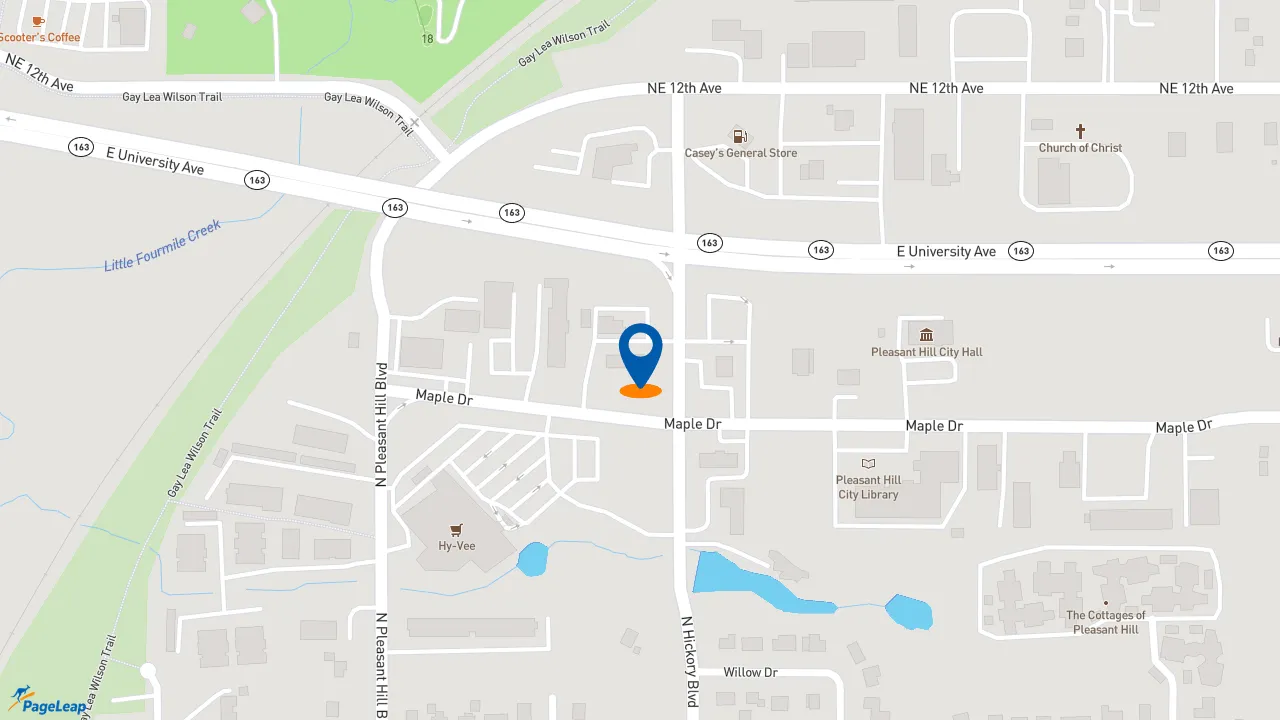 https://pageleap.com map showing location of Caribou Coffee in Pleasant Hill.