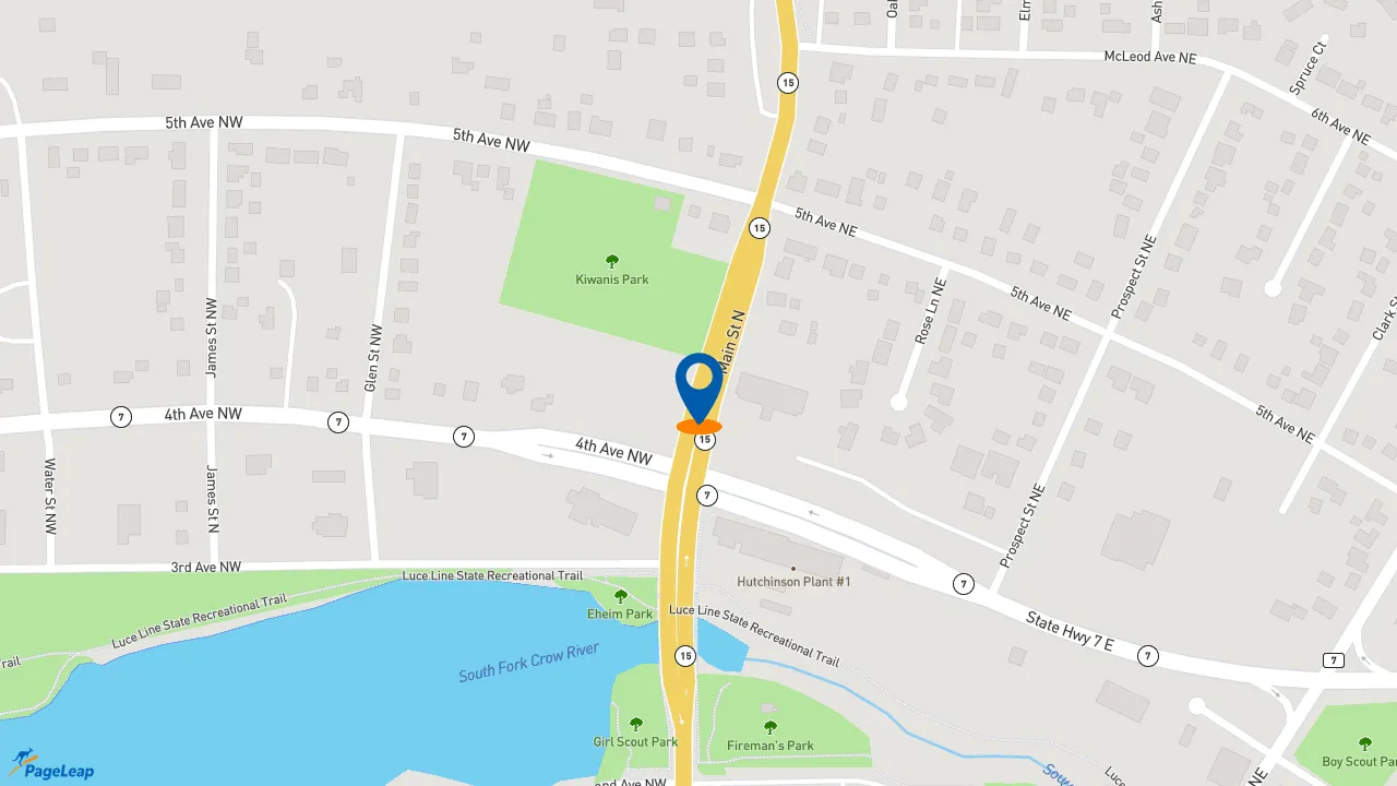 https://pageleap.com map showing location of Caribou Coffee in Hutchinson.