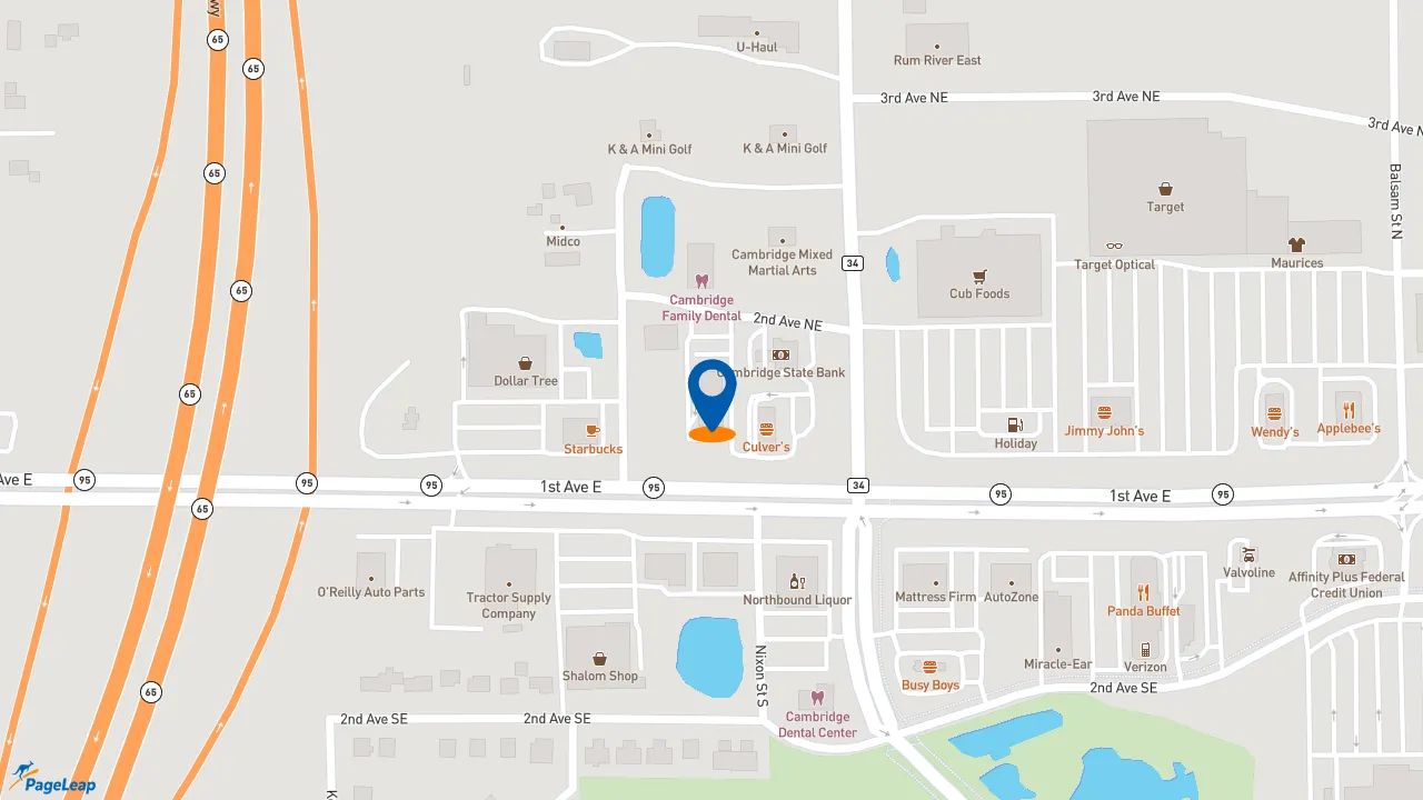 https://pageleap.com map showing location of Caribou Coffee in Cambridge.