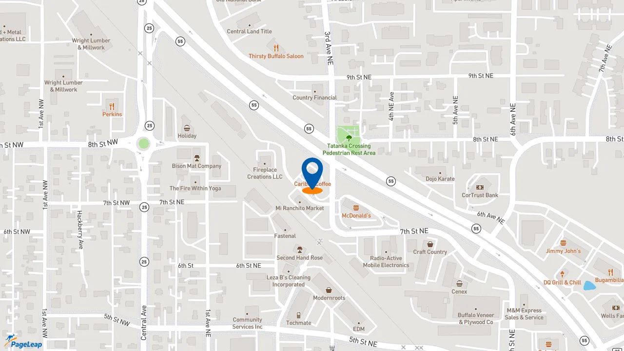 https://pageleap.com map showing location of Caribou Coffee in Buffalo.