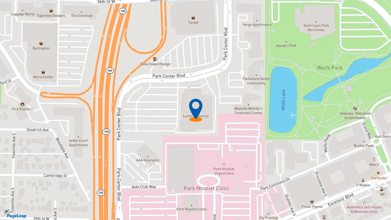 https://pageleap.com map showing location of Caribou Coffee in Minneapolis.