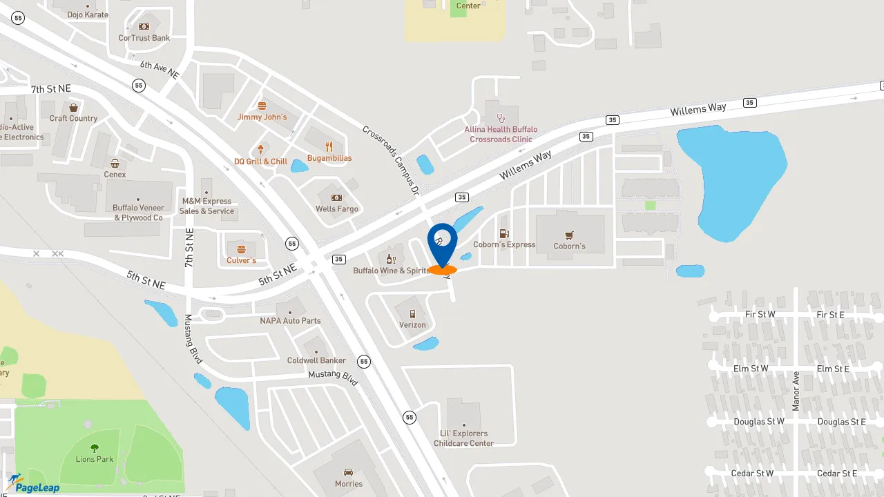 https://pageleap.com map showing location of Caribou Coffee in Buffalo.
