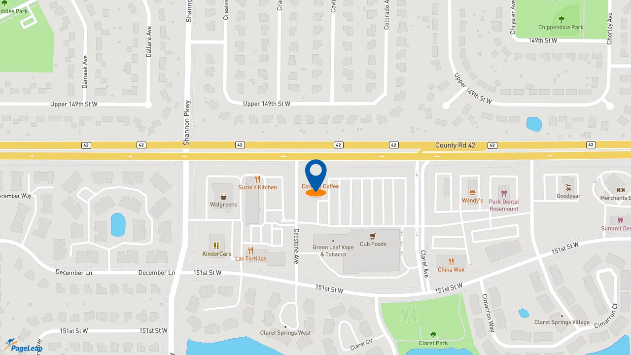 https://pageleap.com map showing location of Caribou Coffee in Rosemount.