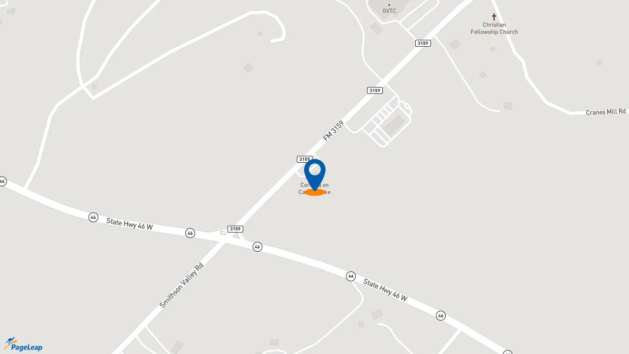 https://pageleap.com map showing location of Champs Chicken in New Braunfels.