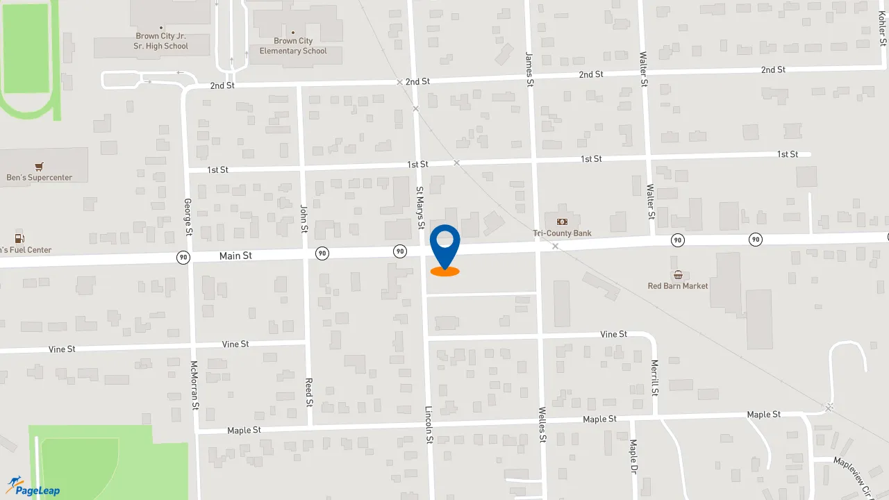 https://pageleap.com map showing location of Champs Chicken in Brown City.