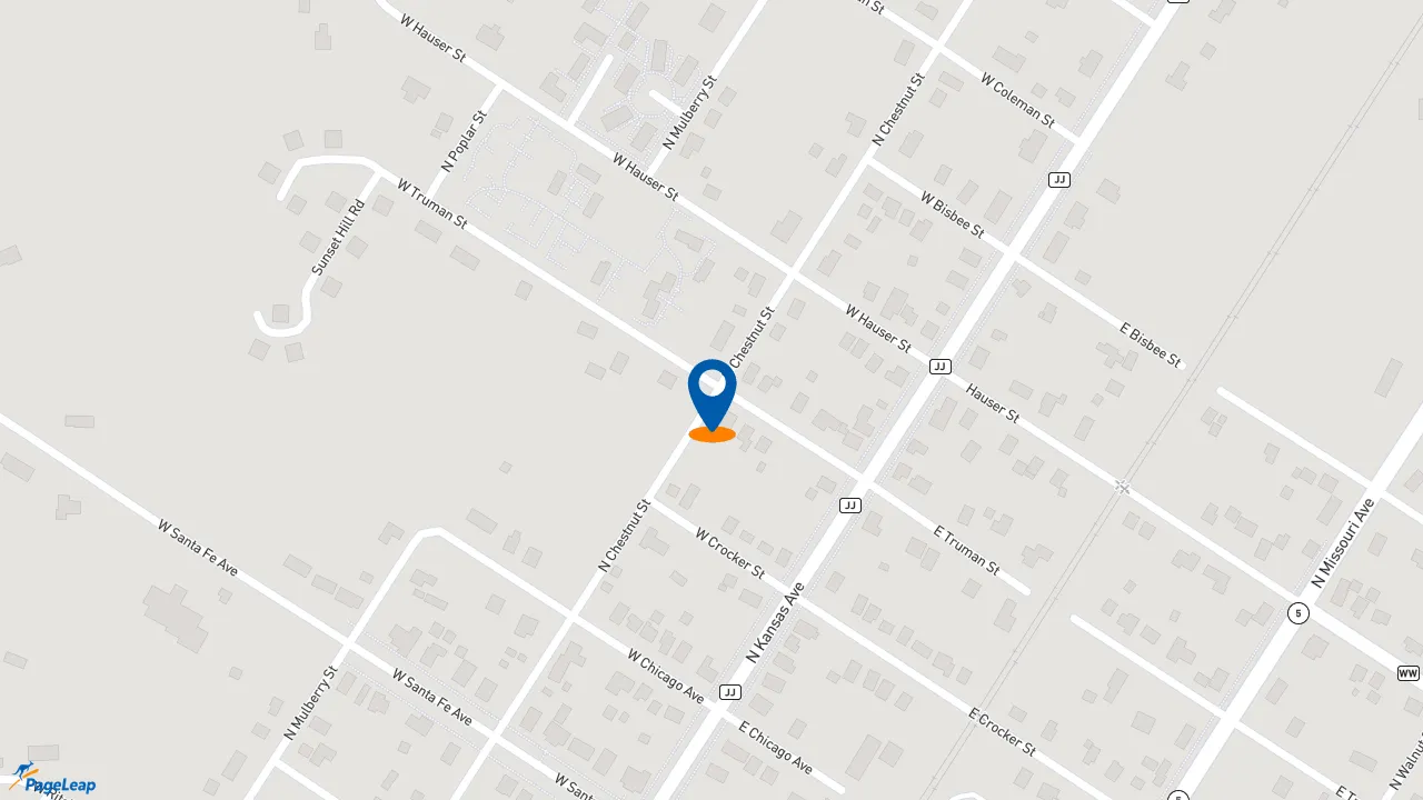 https://pageleap.com map showing location of Champs Chicken in Marceline.