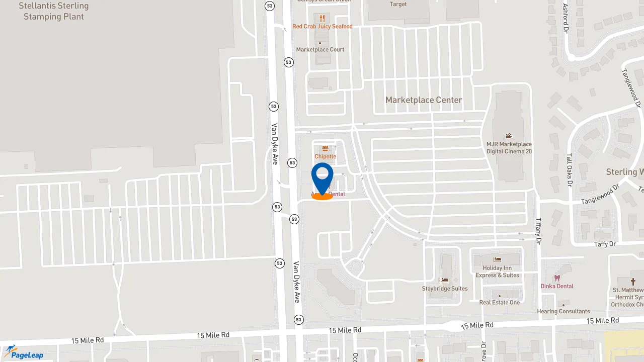 https://pageleap.com map showing location of Charleys Cheesesteak &amp; Wings in Sterling Heights.