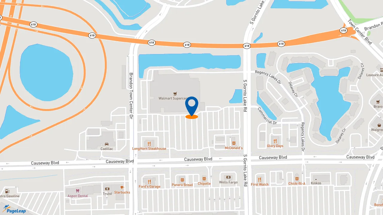 https://pageleap.com map showing location of Charleys Cheesesteaks and Wings in Brandon.