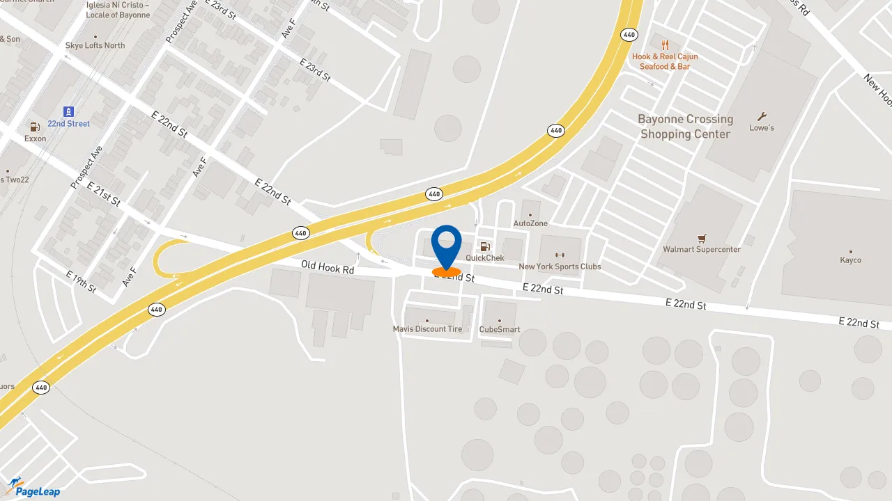 https://pageleap.com map showing location of Charleys Cheesesteaks and Wings in Bayonne.