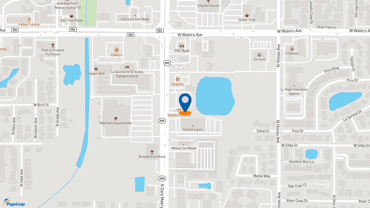 https://pageleap.com map showing location of Charleys Cheesesteaks and Wings in Tampa.