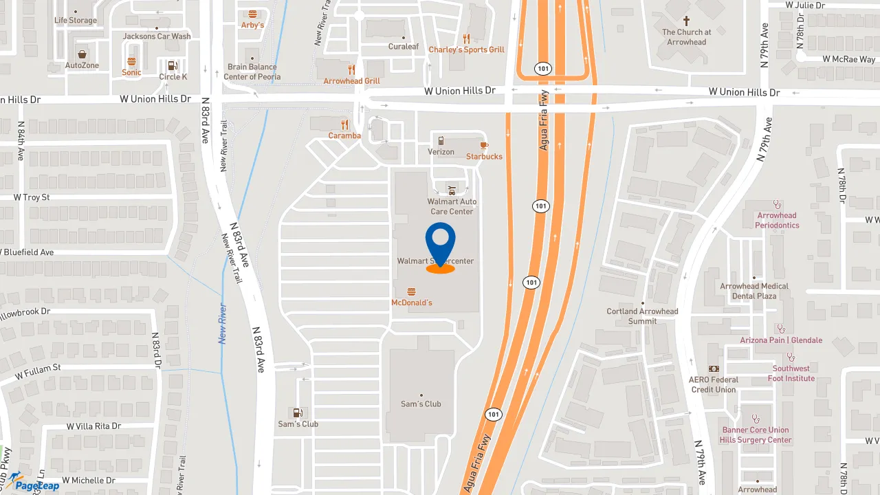https://pageleap.com map showing location of Charleys Cheesesteaks and Wings in Glendale.