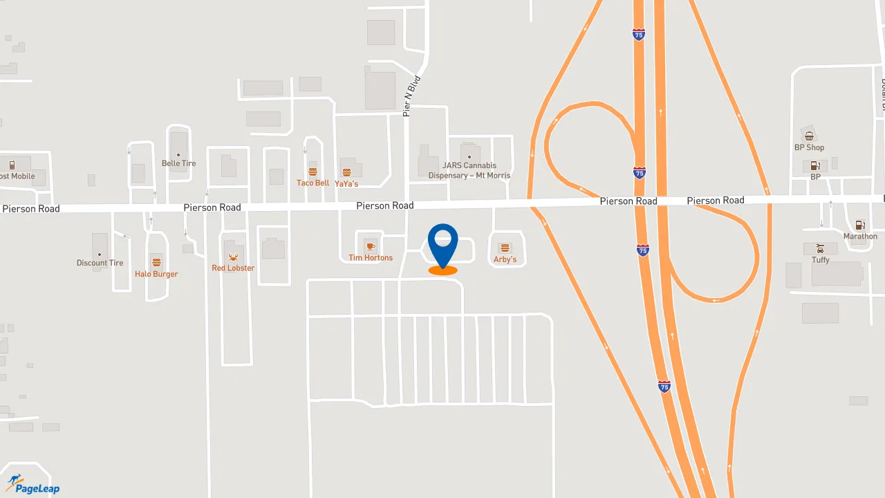 https://pageleap.com map showing location of Charleys Cheesesteaks and Wings in Flint.