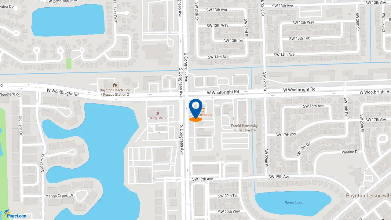 https://pageleap.com map showing location of Charleys Cheesesteaks and Wings in Boynton Beach.