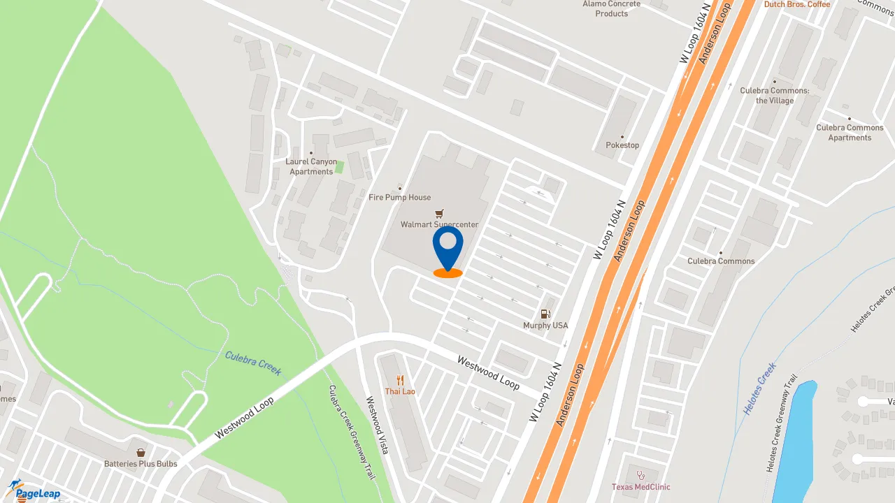 https://pageleap.com map showing location of Charleys Cheesesteaks and Wings in San Antonio.