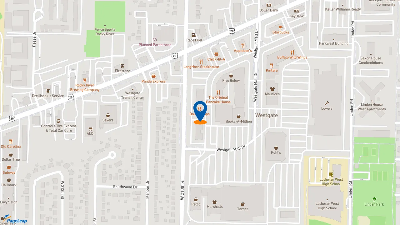 https://pageleap.com map showing location of Charleys Cheesesteaks and Wings in Fairview Park.