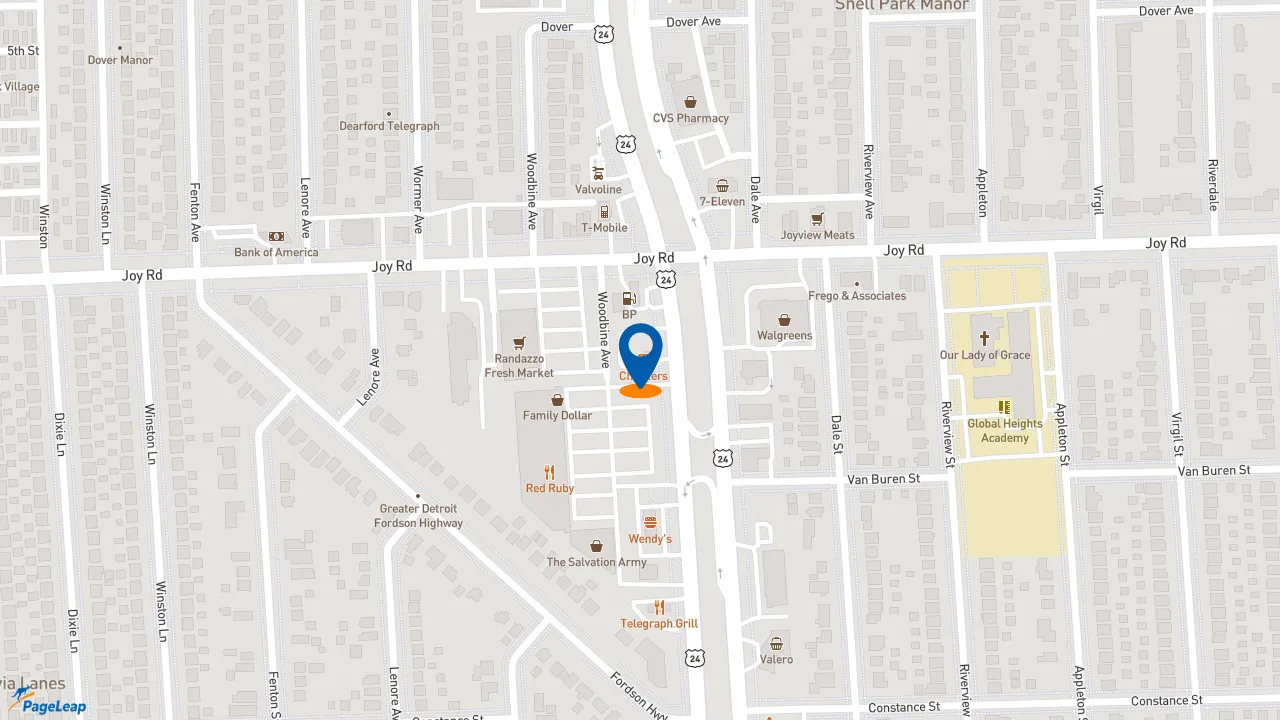 https://pageleap.com map showing location of Checkers in Dearborn Heights.