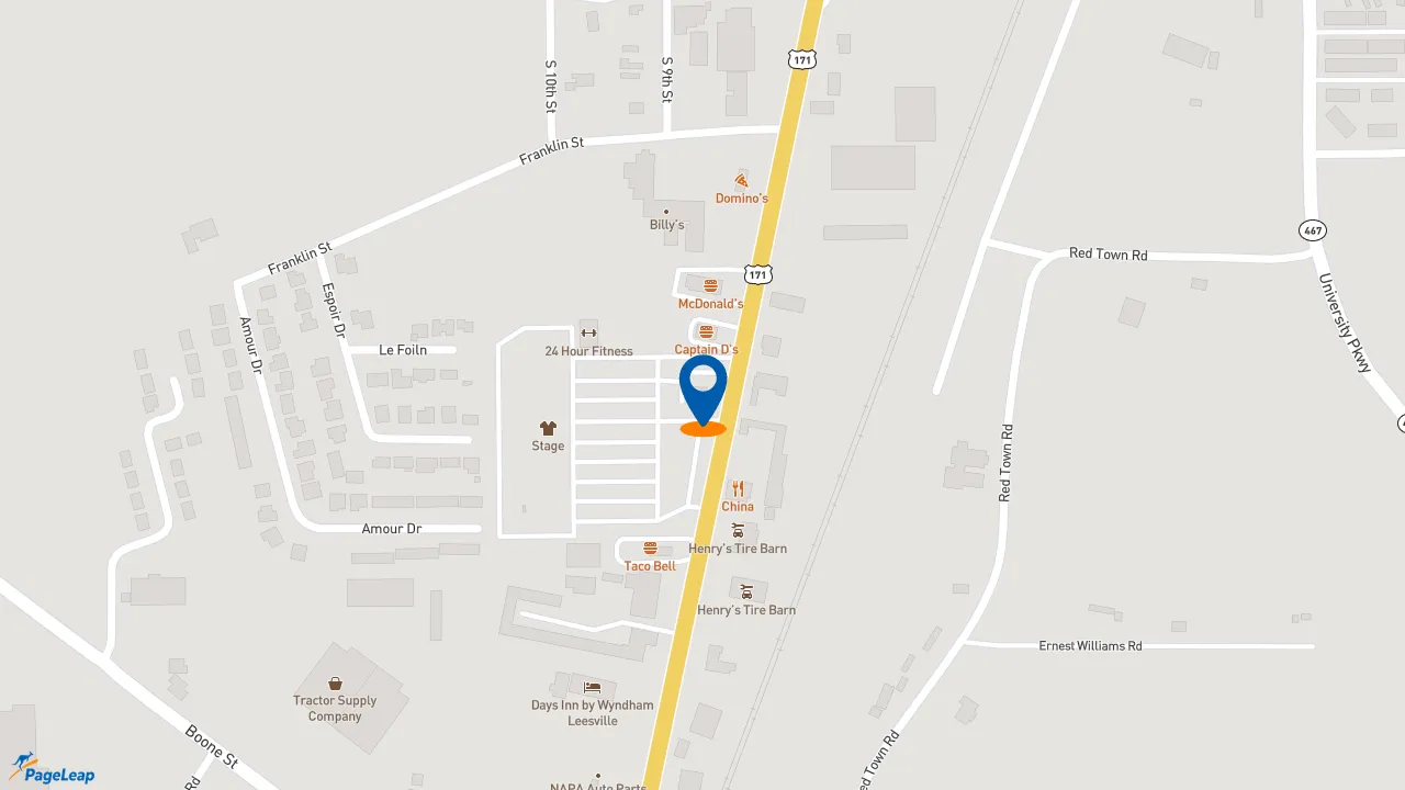 https://pageleap.com map showing location of Checkers in Leesville.