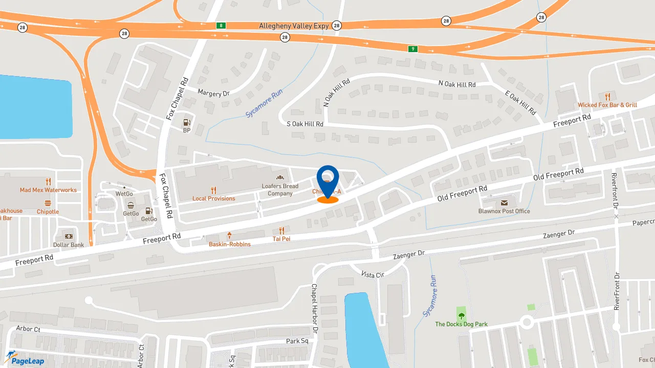 https://pageleap.com map showing location of Chick-fil-A in Pittsburgh.
