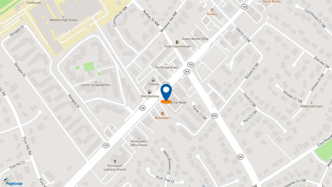 https://pageleap.com map showing location of Chick-fil-A in Vienna.