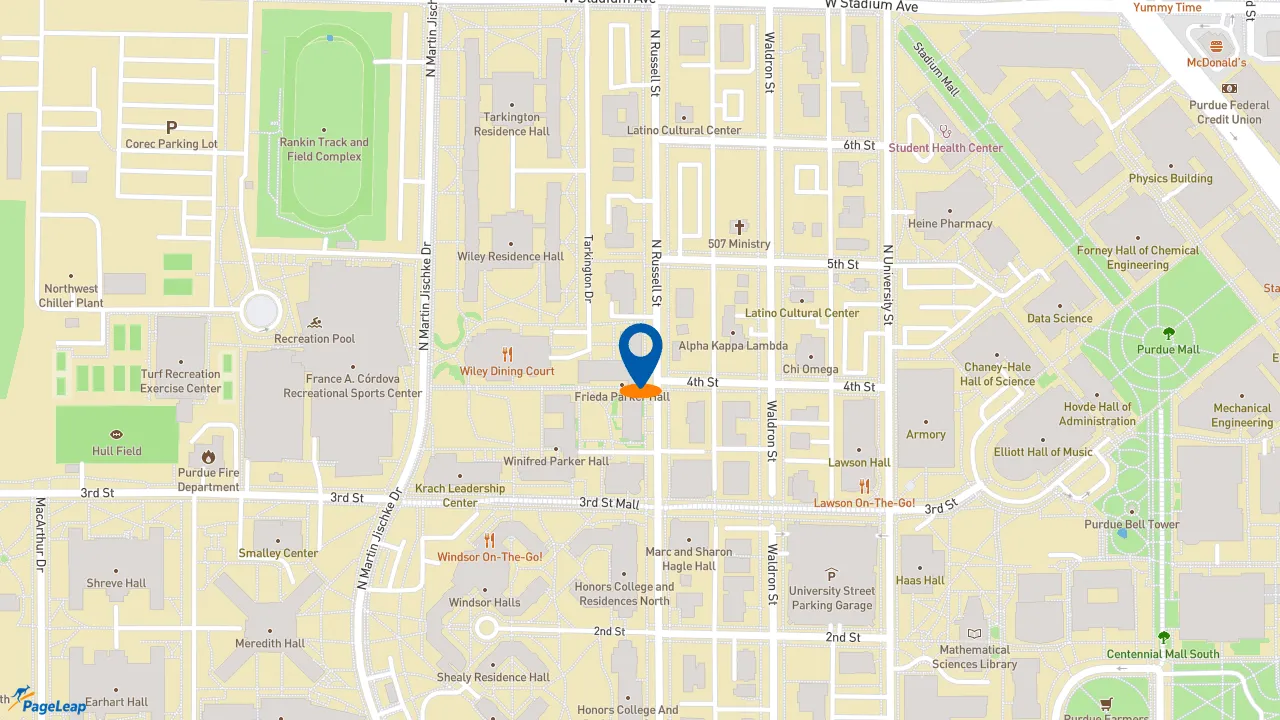 https://pageleap.com map showing location of Chick-fil-A in West Lafayette.