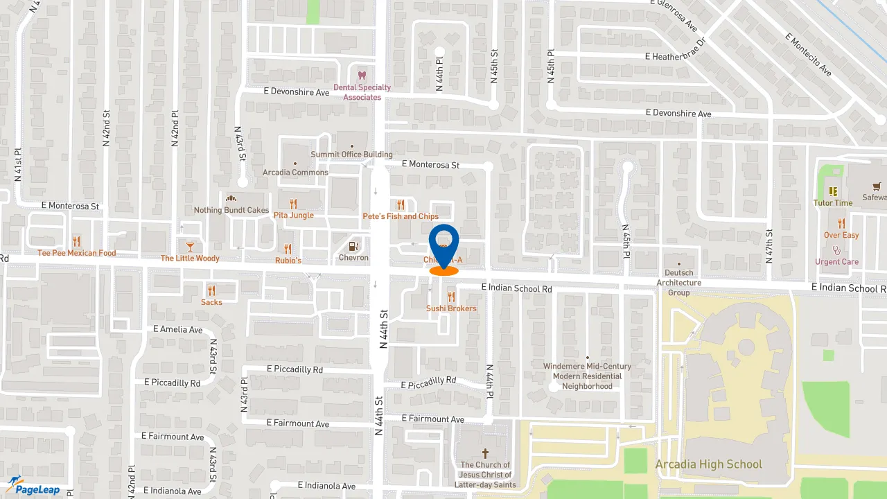 https://pageleap.com map showing location of Chick-fil-A in Phoenix.