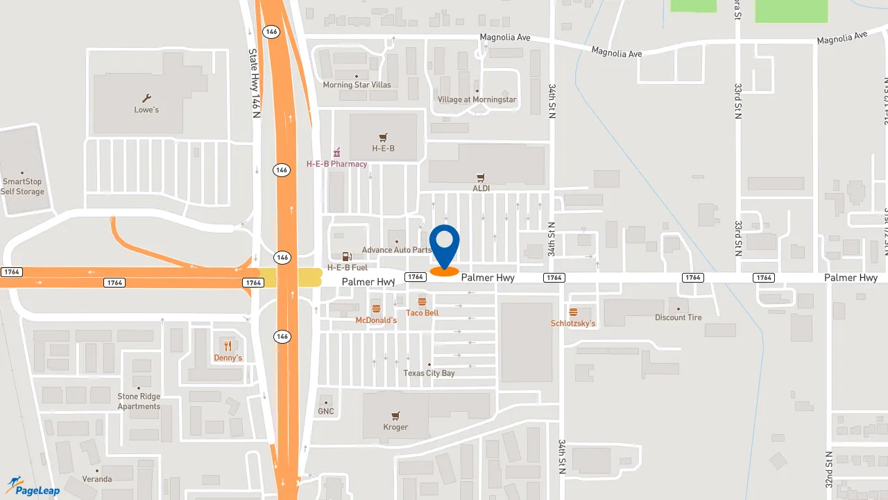 https://pageleap.com map showing location of Chick-fil-A in Texas City.