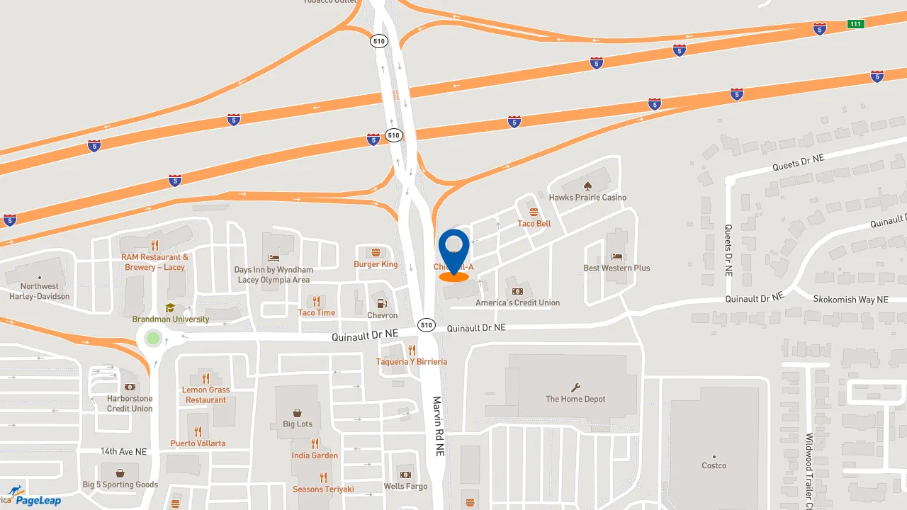 https://pageleap.com map showing location of Chick-fil-A in Lacey.