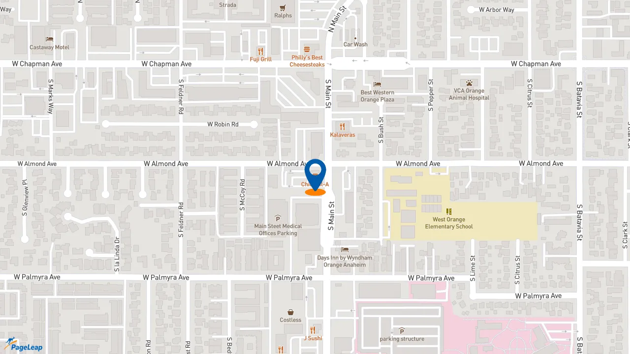 https://pageleap.com map showing location of Chick-fil-A in Orange.