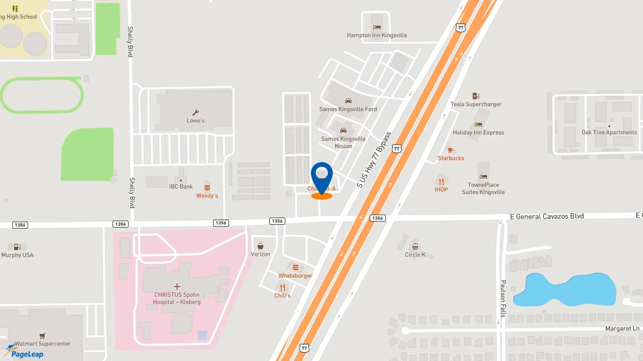 https://pageleap.com map showing location of Chick-fil-A in Kingsville.